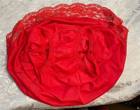 True Vintage Panty Slip Half Slip W Full Brief Attached Red Size Small