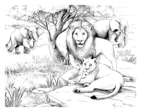 coloring page coloring adult africa lions lions family