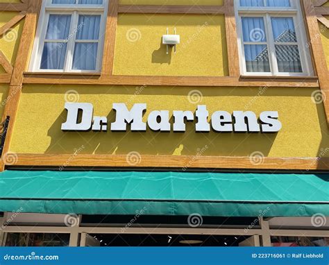 view  store facade  logo lettering  dr martens shoes fashion