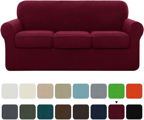 subrtex  piece stretch textured grid sofa cover slipcoverseparate cushion coverwine sofa