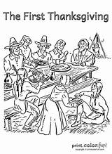 Thanksgiving Coloring Pages First Color Pilgrims Drawing Feast Adults Native Americans Printable Dinner Adult Print Book Printables Kids Sheets Cartoon sketch template
