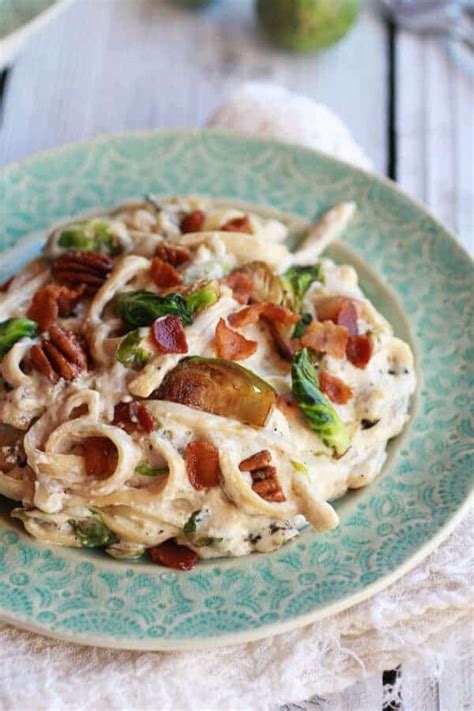 Caramelized Brussels Sprouts And Bacon Fettuccine Alfredo Half Baked