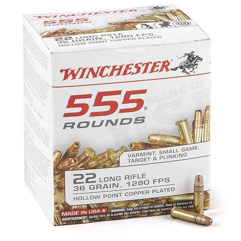 555 rounds winchester usa white box 22lr 36 grain hpcp ammo 187131