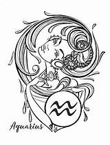 Aquarius Sign Vector Astrology Horoscope Zodiac Coloring Beautiful Girl sketch template