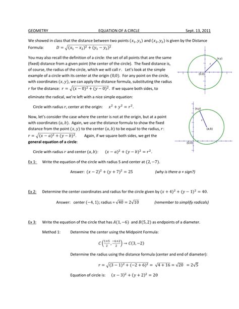 circle equations worksheet