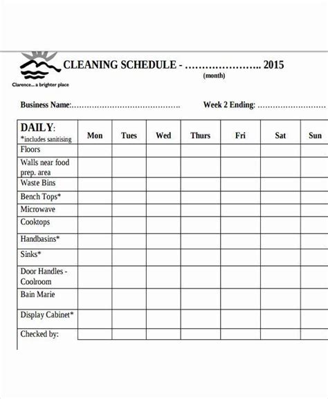 bathroom cleaning checklist template  restaurant cleaning schedule