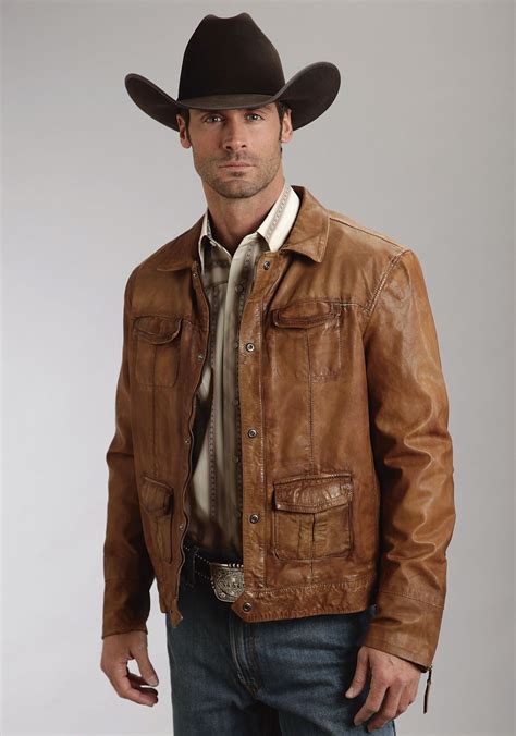stetson mens brown supple antique leather jacket western snap ls