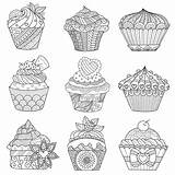 Cupcakes Coloring Adult Pages Printable Color Original Nine Cakes Assorted Cake Book Background Cup Satisfy Together Family Zentangle Visit Assortment sketch template