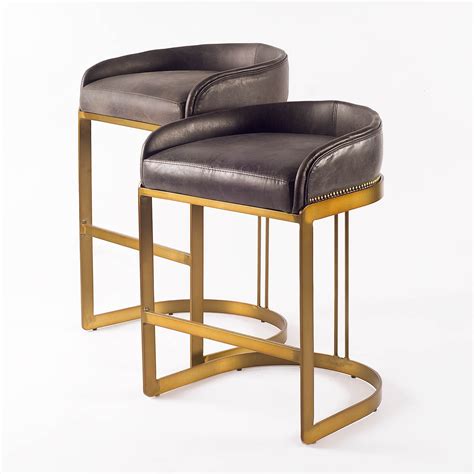 modern industrial brass bar stool antique slate leather  high