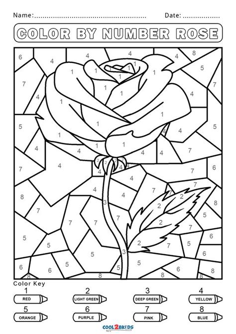 color  number worksheets coolbkids rose coloring pages