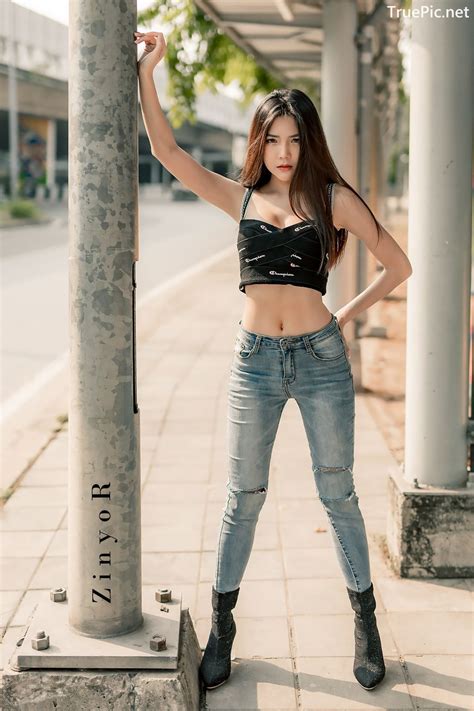 Thailand Model Phitchamol Srijantanet Black Crop Top And Jean