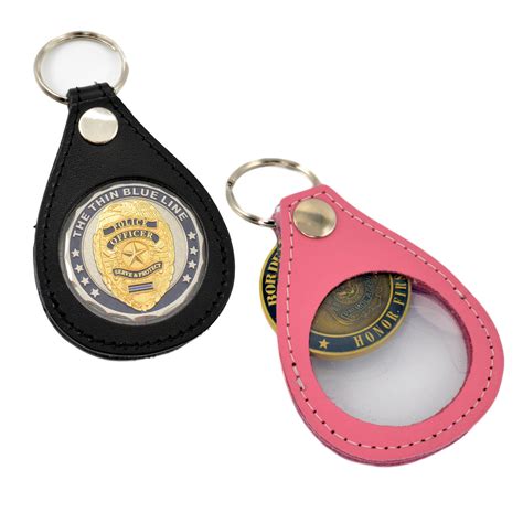 leather challenge coin holder key ring fob coin key ring pink