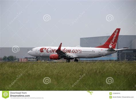 tc tjn corendon airlines boeing   landing  amsterdam schiphol airport editorial photo