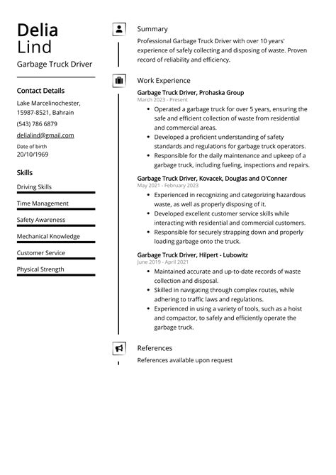 garbage truck driver resume   guide