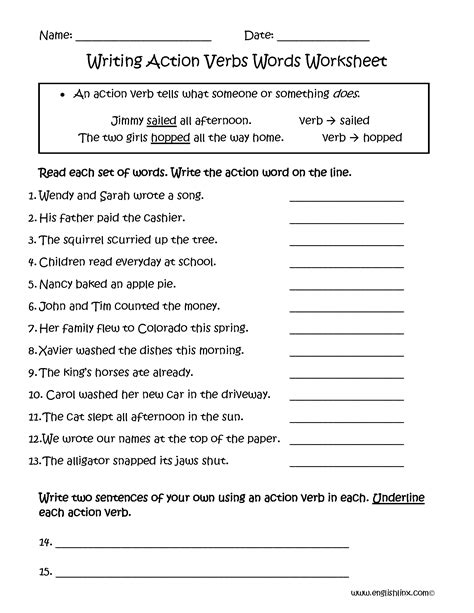 action verbs worksheets writing action verbs words worksheets
