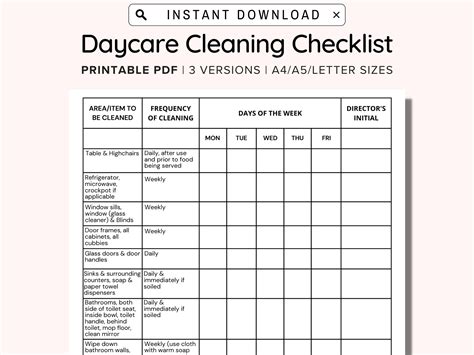 daycare cleaning checklist childcare cleaning checklist etsy canada