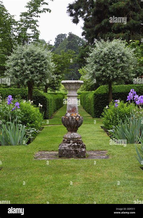 english formal landscape garden  stone feature   plinth stock photo alamy