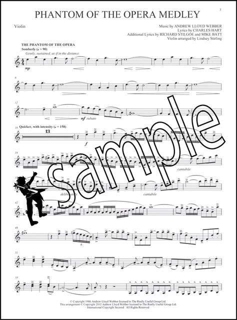 Phantom Of The Opera Violin Solo Sheet Music Book Dlc Lindsey Stirling