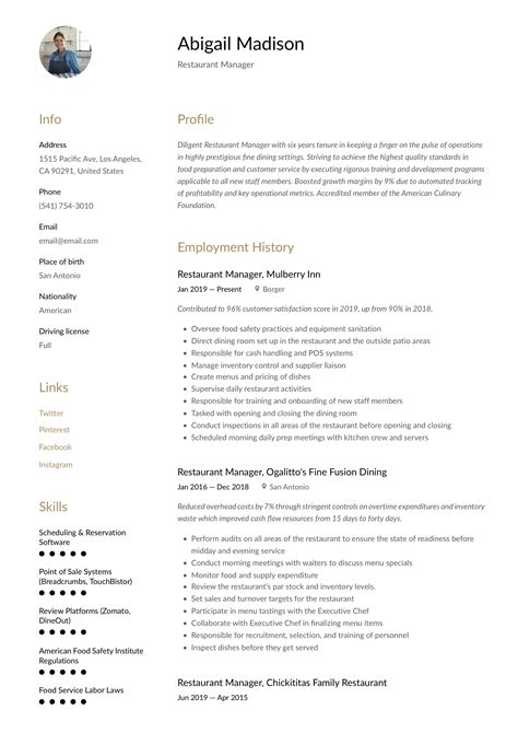 restaurant manager resume writing guide  examples