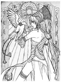 drawing   woman holding  bird