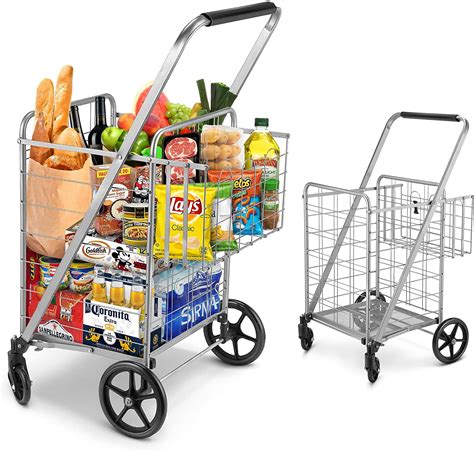 shopping cart  lbs capacity folding shopping cart jumbo double basket grocery cart