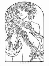 Alphonse Nouveau Colorear Alfons Jugendstil Dibujos Fairy sketch template