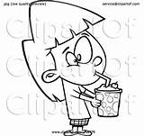 Milkshake Drinking Cartoon Girl Lineart Toonaday Clipart Outline sketch template