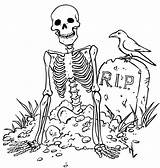 Coloring Skeleton Halloween Pages Colorings Rip Grave Ghost Printable Witch sketch template
