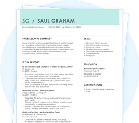 medical assistant resume templates examples  guide