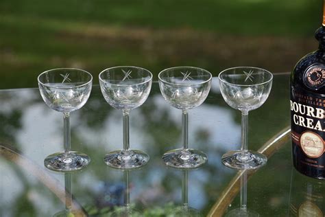 Vintage Etched Crystal Liquor Port Wine Glasses Set Of 4 Vintage 3