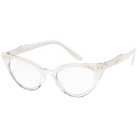 women s retro rhinestone embellished clear lens cat eye glasses 51mm