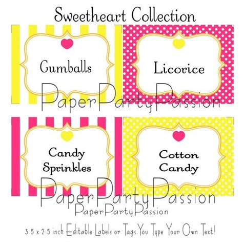 candy buffet printable editable party labels  paperpartypassion