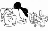 Pingu Baby Takes Care Coloring Penguin sketch template