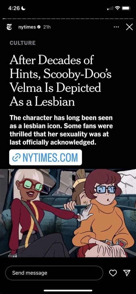 after decades of hints scooby doo s velma is depicted as a lesbian in