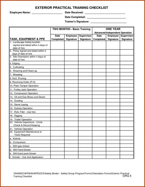 employee checklist template excel beautiful  employee images