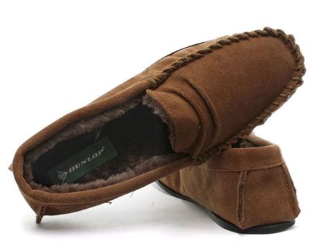 mens dunlop genuine leather suede moccasin slippers soft house shoes