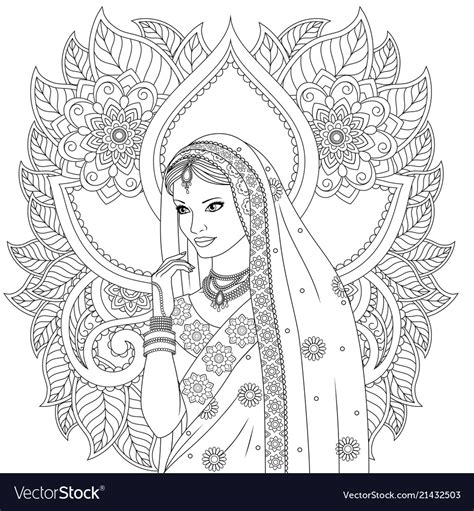 indian girl coloring pages royalty  vector image