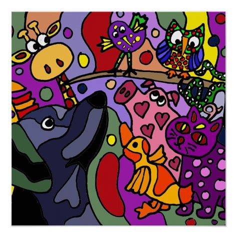 funny colorful animals abstract art poster zazzlecom