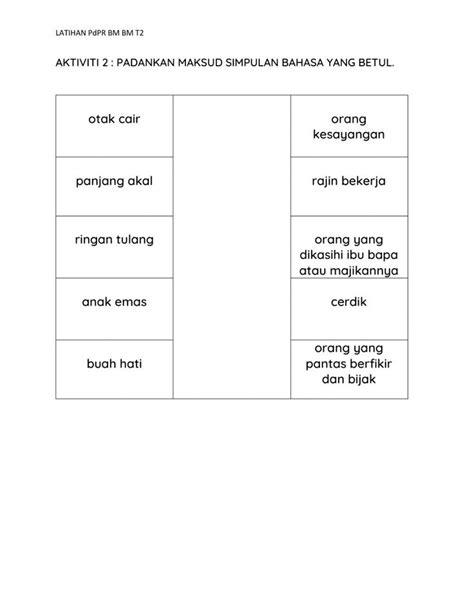 Latihan Pdpr Bm 2 Simpulan Bahasa Worksheet