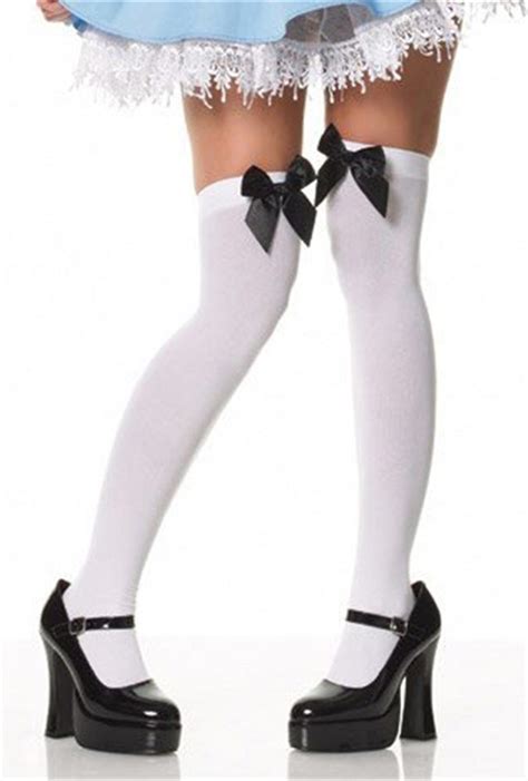 White Thigh Highs With Black Bowcludes One Pair Of White Thigh
