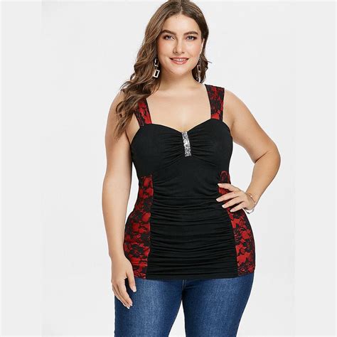 women red lace sleeveless top vest blouse ladies summer shirt tops tee