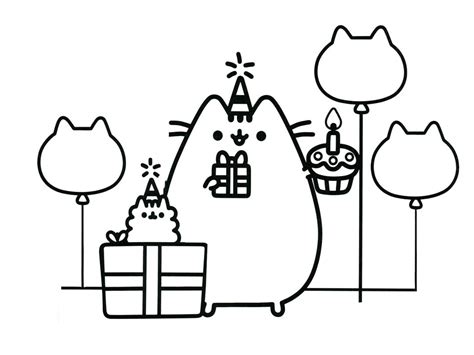 happy birthday pusheen coloring page  printable coloring pages