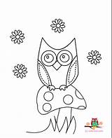 Owl Coloring Pages Cute Printable Cartoon Kids Mushroom Baby Print Flowers Animals Owls Clipart Mushrooms Colouring Color Adults Sitting Spring sketch template