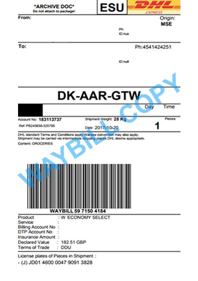 dhl label advice  parcel documents dhl commercial invoice waybill