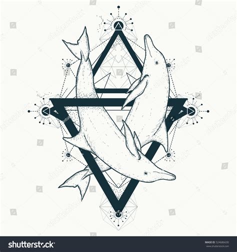 Two Dolphins Tattoo Love Symbols Love Stock Vector