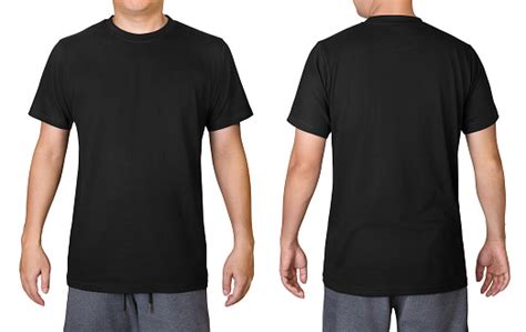 Black Tshirt On A Young Man Isolated On White Background Front And Back