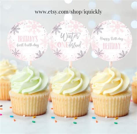 editable winter onederland birthday cupcake toppers floral snowflake
