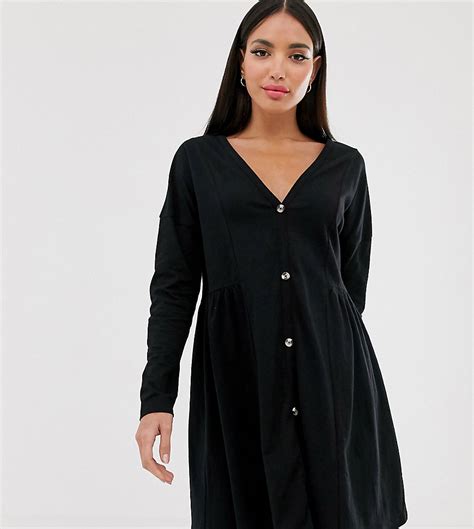 asos design tall aangerimpelde jurk met knopen aan de zijkant zwart tall fashion