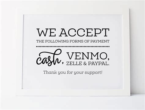 payment sign cash venmo zelle paypal printable payment sign etsy