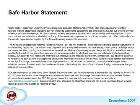 safe harbor statement safe harbor